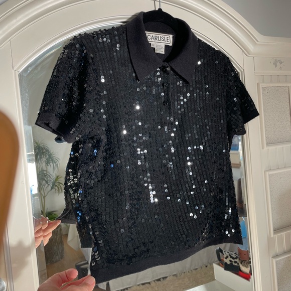 Carlisle Sequin Cashmere /Silk Polo Shirt - Picture 4 of 16